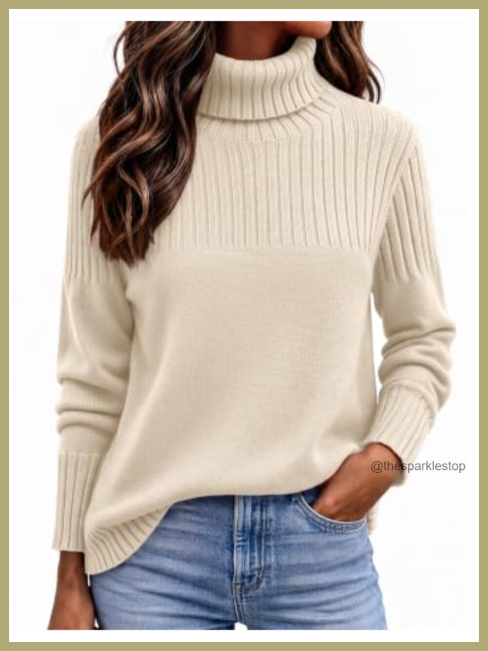 Women's Turtleneck Sweater Fall Winter Ribbed Knit Pullover Top